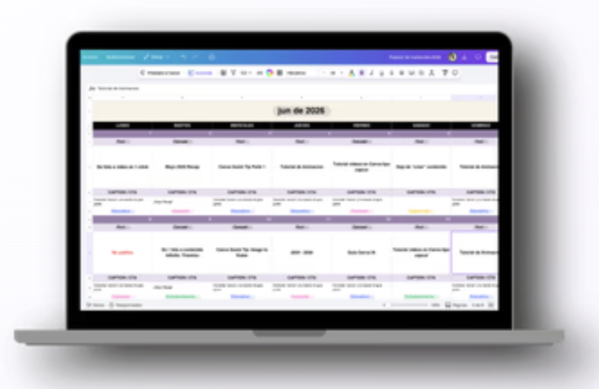 Vista del calendario del Planner de Contenido en una laptop
